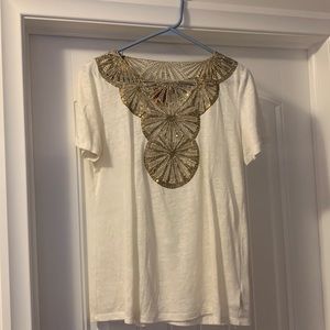 Tory Burch linen off white T-shirt with sequins.